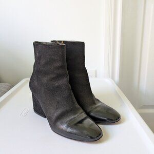 Salvatore Ferragamo Black Patent and Suede Ankle Boots Size 7